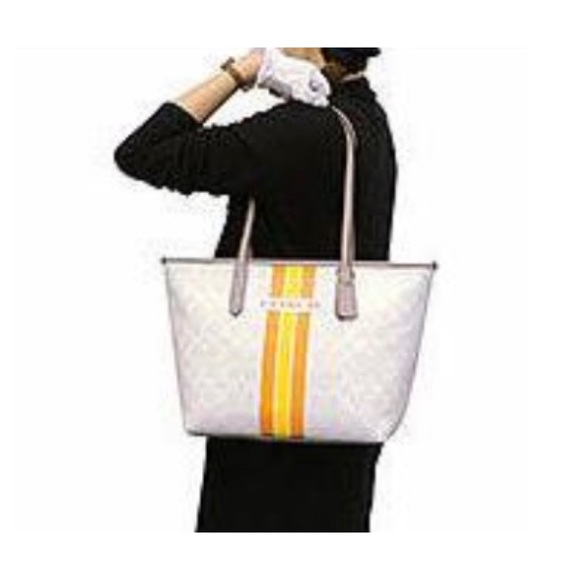 Coach Varsity City Zip Tote in Chalk Signature Print w/Orange&Yellow Stripe NWOT - Picture 15 of 15